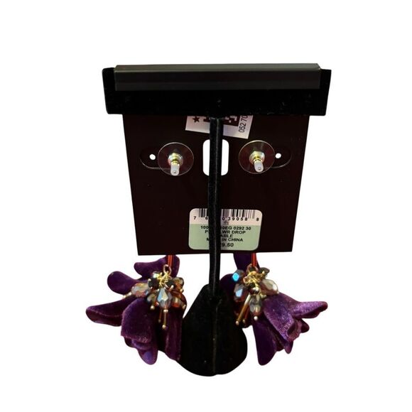Striking INC Purple Floral Fabric Drop Earrings - Picture 4 of 6